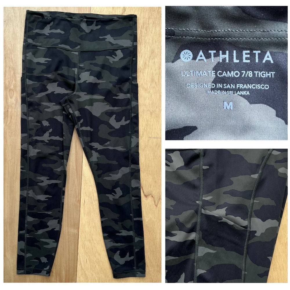 ATHLETA ULTIMATE CAMO 7/8 TIGHT Womens Compression High Rise Yoga Gym Leggings M
